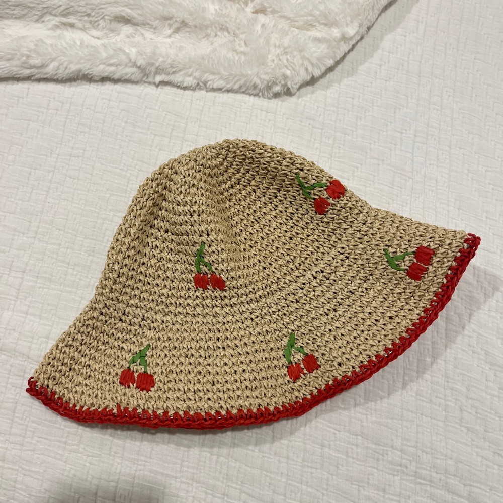 Cherry Patterned Kids Straw Hat